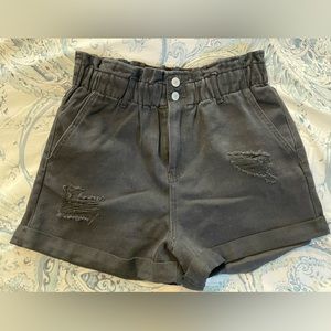 NWOT black cuffed distressed paper bag waist shorts